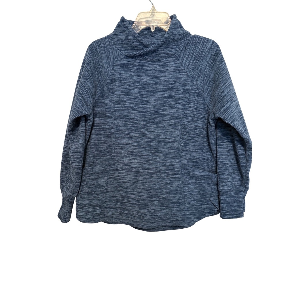 St John's Bay Petite Blue Space Dye Funnel Neck Long Sleeve Pullover Top‎ PL